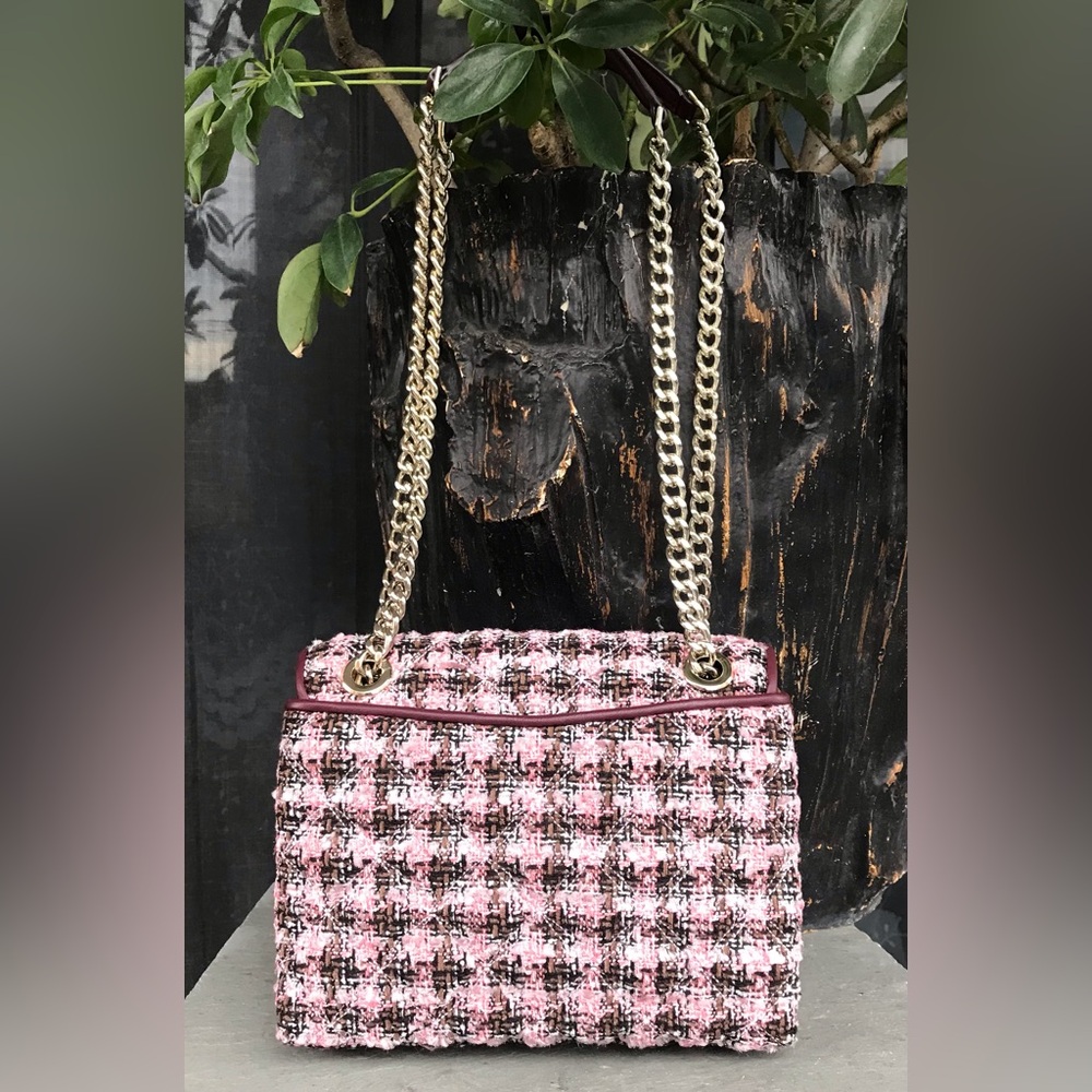 kate spade Pink and Burgundy Tweed & Leather Chain Crossbody Bag - Picture 4 of 6